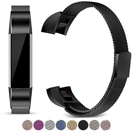 For Fitbit Alta Band and Alta HR Bands, Mornex Strap Milanese Loop Stainless Steel Metal Adjustable Replacement Accessory Bracelet for Fitbit Alta (HR) Fitness Wristband with Magnetic Clasp, Black