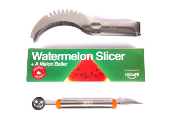 Houri Premium Stainless Steel Watermelon Slicer & Corer - Best Watermelon Cutter - Juicy Slices of Melon - Round Edges - Dishwasher Safe - Bonus Melon Baller & Ebook -