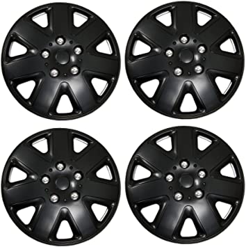 Tuningpros RWC-17-1026-B - Pack of 4 Hubcaps - 17-Inches Style Snap-On (Pop-On) Type Matte Black Wheel Covers Hub-caps