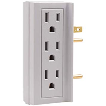 GE 6 Outlet Side Access Outlet Adapter Wall Tap, Turn 2 Outlets Into 6, 3 Prong Outlets on Both Sides, Indoor Rated, UL Listed, Gray, 45157