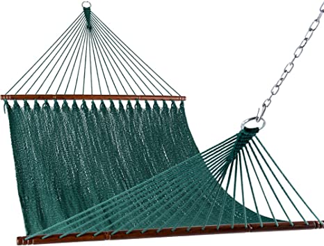 Lazy Daze Hammocks 55 Inch Double Caribbean Hammock Hand Woven Polyester Rope Outdoor Handmade Patio Swing Bed (Dark Green)