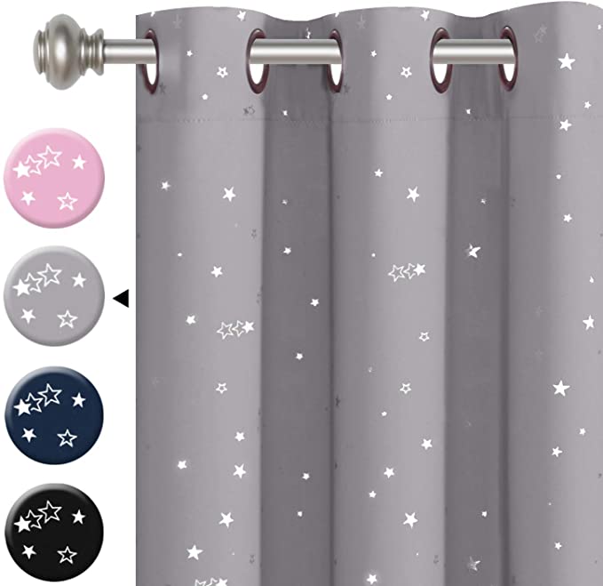 H.VERSAILTEX Blackout Curtains Kids Room for Boys Girls Thermal Insulated Twinkle Silver Stars Pattern Curtain Drapes, Grommet Top, 1 Panel, 52" W x 63" L, Grey