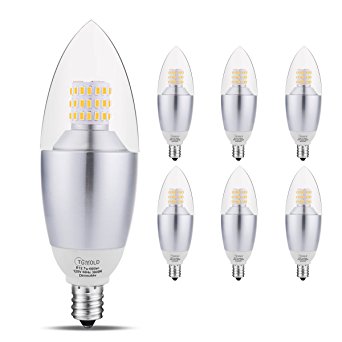 TGMOLD 7W Dimmable LED Candelabra Light Bulbs, 3000k Soft White, 60Watt Equivalent Ceiling Candle Lamp Bulb, 600 LM, Pack of 6