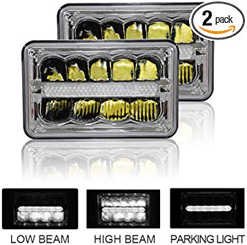 DakRide 4X6 Led Headlights 2Pcs, Rectangular 6x4 Headlights with Hi/Low DRL Beam, Sealed and Super Bright H4656 H4651 H4666 Headlights for Kenworth, Peterbilt 379, Ford Truck, Chevy and More