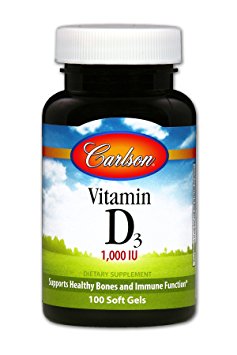 Carlson Vitamin D3 1,000 IU, Healty Bones & Immune Function, Calcium Regulation, 100 Soft Gels