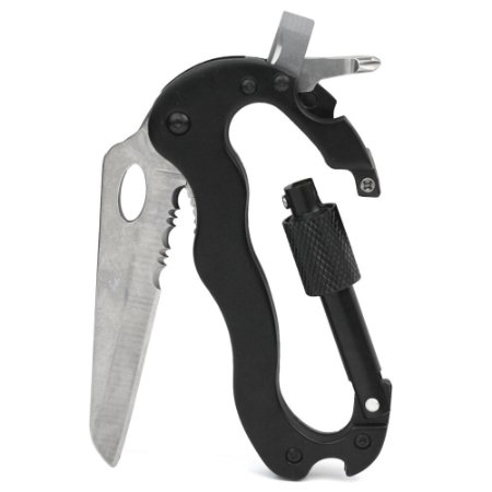 Mountain Climbing Souldio™Multi 5 in 1 Aluminum Tool Carabiners with Knife Screwdriver Bottle Opener for Mountain Climbin