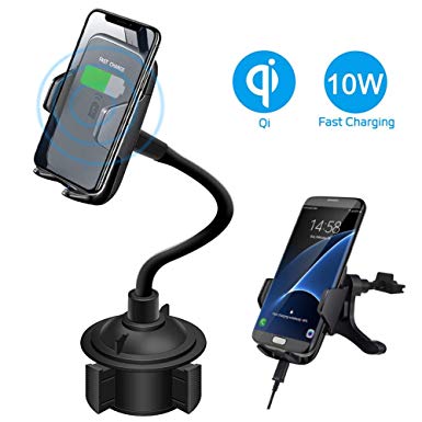 Merfinova Fast Wireless Phone Cup Holder Car Charger, Universally Adjustable Car Phone Mount Wireless Charger Compatible with iPhone 8 X Xr Xs Max Samsung Galaxy S9 S8 (Wireless Charger Holder)