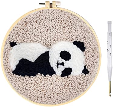 Wool Queen Punch Needle Starter Kit | Animal Rug Hooking Beginner Kit, with an Adjustable Embroidery Pen and 8.6'' Hoop for Kids Adults Craft Gift-Panda