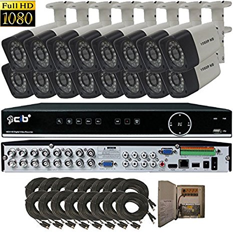 CIB True Full HD 16CH 1920TVL 1080P Recording and Display DVR system with 2TB HDD and 16x2.1Megapixel Vandal Bullet Cameras Network Remote Viewing -- H80P16K2T56W-16KIT