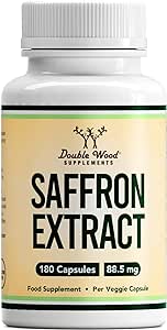 Double Wood Saffron Supplement | 180 Saffron Capsules - 88.5mg Saffron Extract per Serving | High Strength Saffron | Non-GMO & Gluten Free | Manufactured in The UK