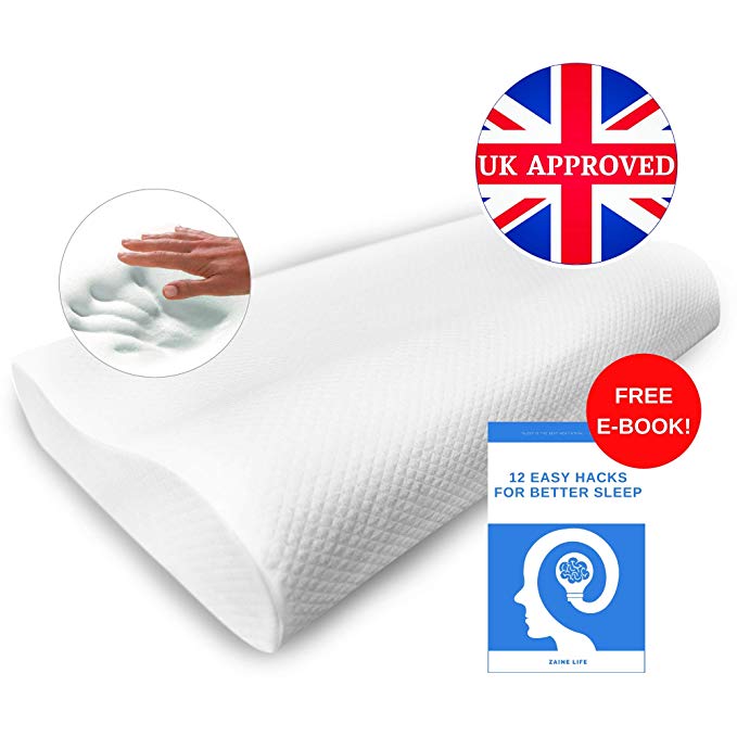 ZaineLife Orthopaedic Memory Foam Pillows - Washable Luxury Hypoallergenic Cotton Cover - Large Ergonomic Contour Pillow (56 X 31 cm) - Good Lumbar Support for Back, Neck & Shoulder Pain Relief