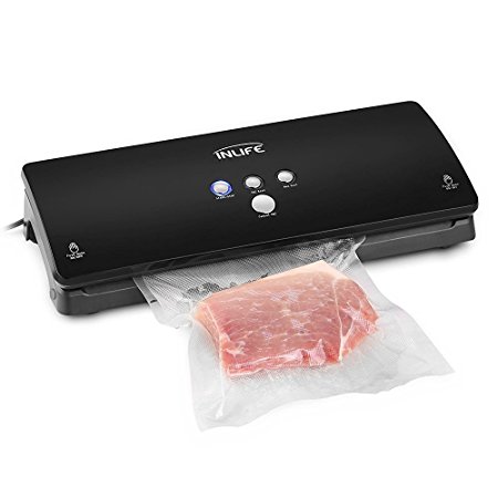 INLIFE K8 Automatic Vacuum Sealer Fresh Food Saver Vacuum Sealing System with Starter Bags for Foods (Black)