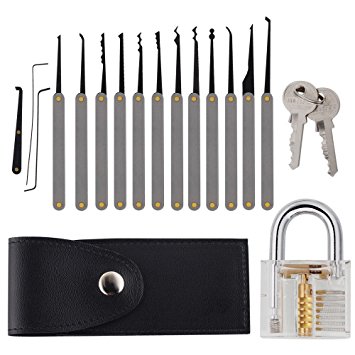 GeMoor 18Pcs Lock Picking Tools, Crystal Train Padlocks Extractor Tool Hook with Keys for Beginners