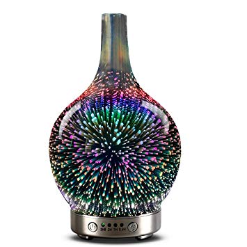 Essential oil diffuser 3D Glass Starry Sky Aromatherapy Oil Diffuser Cold Mist Ultrasonic Humidifier With 7 Color Changing LED 120ml, Home, Office, Yoga, Baby, Sleep,Water-free automatic closure