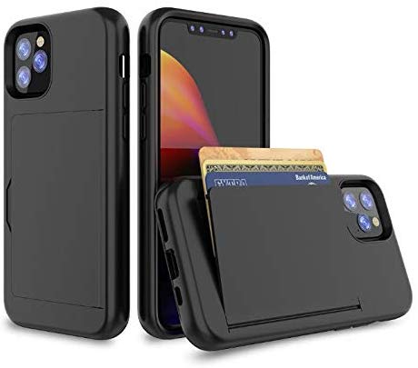Giga Gud iPhone 11 Case with Card Holder,Shockproof Armor Silicone Hybrid Rugged Protective Wallet Cover Case for Apple iPhone 11 (6.1 inch)- Black
