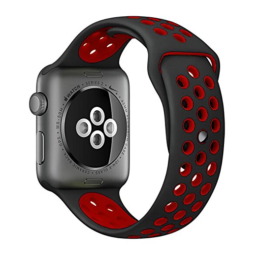 Sprots Band for Apple Watch 38mm 42mm - JAZ Durable Soft Silicone Replacement Sport Band iWatch Strap for Apple Watch Series 3 Apple Watch Series 2 Apple Watch Series 1 38mm Black-Red