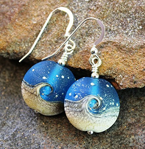 Ocean Wave Art Glass Sterling Silver Earrings