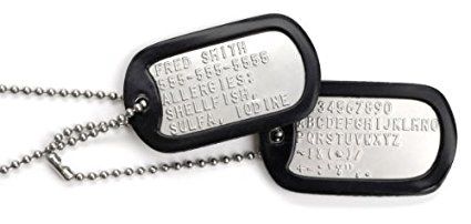 MILITARY EMBOSSED DOG TAGS - Set of 2 personalised army style dog ID tags with ball chains & silencers SEE DESCRIPTION BELOW ON HOW TO ADD PERSONALISATION