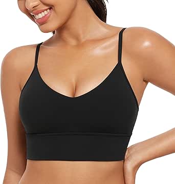 CRZ YOGA Butterluxe Womens V Neck Longline Sports Bra - Adjustable Padded Yoga Bra Camisole Workout Crop Top