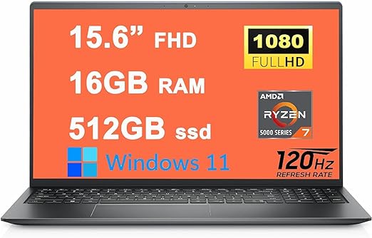 Dell 2023 Newest Inspiron 15 3525 Laptop, 15.6" FHD Display, AMD Ryzen 7 5825U(Beats i7-12650H), 16GB DDR4 RAM, 512GB SSD, AMD Radeon Graphics, Wi-Fi, Bluetooth, Windows 11 Home, Black