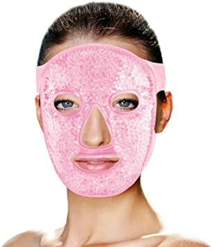 Hot and Cold Therapy Gel Bead Full Facial Mask by FOMI Care | Ice Face Mask for Migraine Headache, Stress Relief | Reduces Eye Puffiness, Dark Circles | Fabric Back | Freezable, Microwaveable