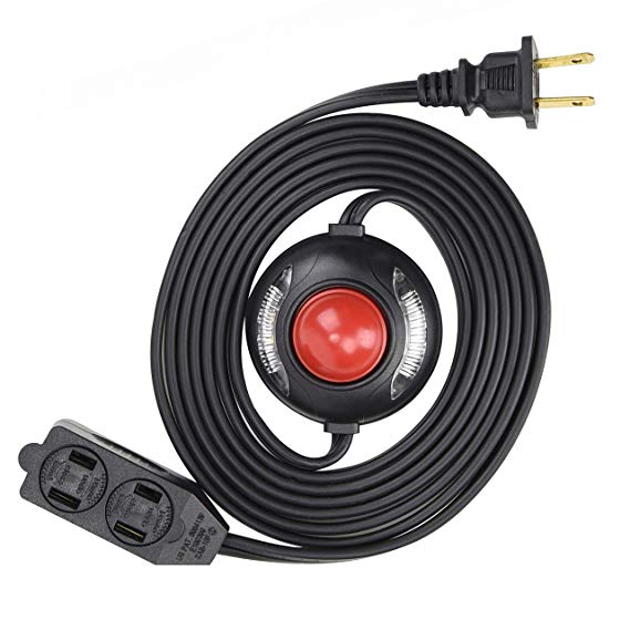 Electes 8 Feet 3 Outlet Extension Cord with Hand/Foot Switch and Light Indicator with Safety Twist-Lock, 16/2, Black - UL Listed