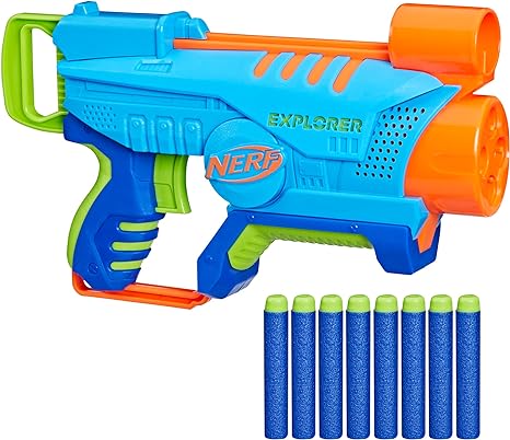 Nerf Elite Junior Explorer Easy-Play Toy Foam Blaster, 8 Darts for Kids Outdoor Games, Ages 6 & Up