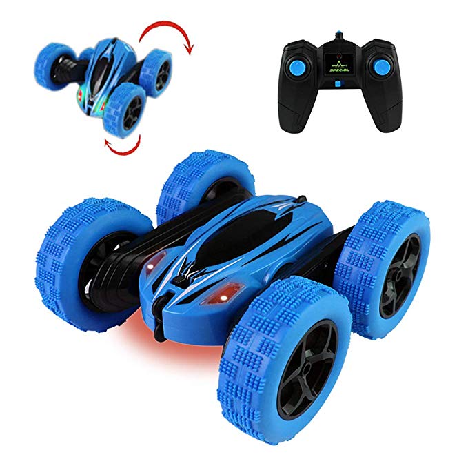 Jellydog Toy Stunt Rc Car, Remote Control Car, 360 Degree Flips Double Sided Rotating Race Car, High Speed Flashing Remote Controlled Car for Kids,Blue