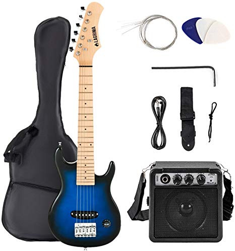 30" Electric Guitar Kit with 5W Amplifier, Bag, Strap, String, Cable, Plectrums,Black Blue