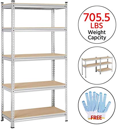 Yaheetech Heavy Duty 5-Tier Commercial Industrial Garage Storage Rack Corner Shelving Unit Adjustable Display Rack for Home Kitchen Living Room Bedroom Office,73.2in H x 35.4in W x 17.7in Deep