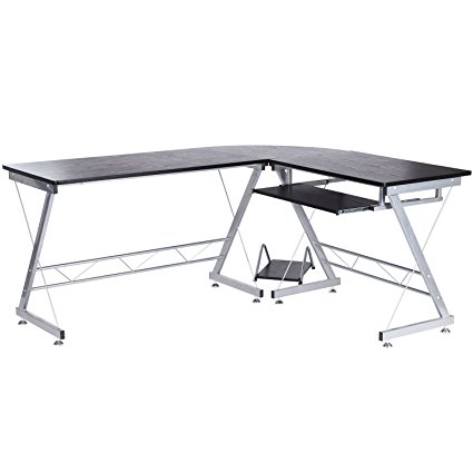 HomCom 67" Office Workstation/Computer Desk L Shaped - Black