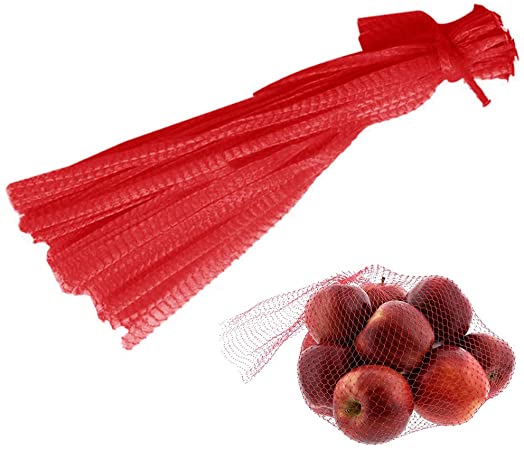 OrangeTag Reusable Fruits Mesh Bag|Mesh Produce Bags|Potatoes Bags|Onion Net Bags|Washable Mesh String Organic Organizer, 24 inch, Package of 100(Red)