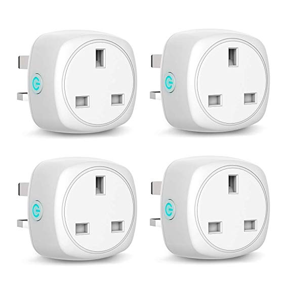 Smart Plug WiFi Outlet 13A Smart Socket Compatible with Alexa, Google Home and IFTTT, Timing Function Remote Control Energy Monitoring Wireless WiFi Socket Alexa Plugs No Hub Required 4 Pack