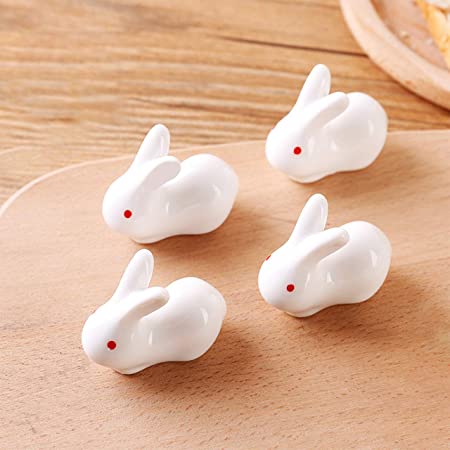 Bluecell 8 pcs Mini Cute Rabbit Ceramic Chopsticks Stand Rest Rack Spoon Fork Knife Holder (Rabbit style 2)