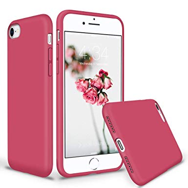 SURPHY Silicone Case for iPhone 8 iPhone 7 Case, Thicken Liquid Silicone Shockproof Protective Case Cover (Full Body Thick Case with Microfiber Lining) for iPhone 8 7 4.7, Hibiscus