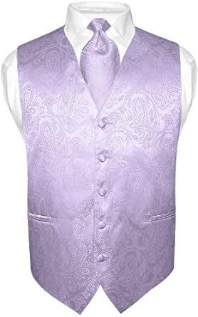 Men's Paisley Design Dress Vest & NeckTie LAVENDER Purple Color Neck Tie Set