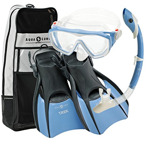Aqualung Snorkel Set with Sport Diva 1 Lx Mask, Island Dry Snorkel and Trek Fin