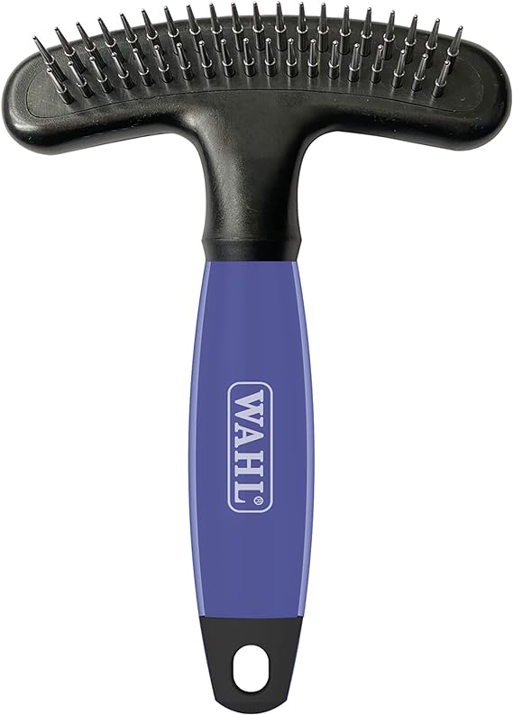 Wahl Canada Double Row Rake & Shedding Blade, Rotating Pins and Blade Teeth, Great to Remove Loose Fur and Reduce Shedding, Comfort Grip Gel Handle, Great for Dog Grooming - Model 58443