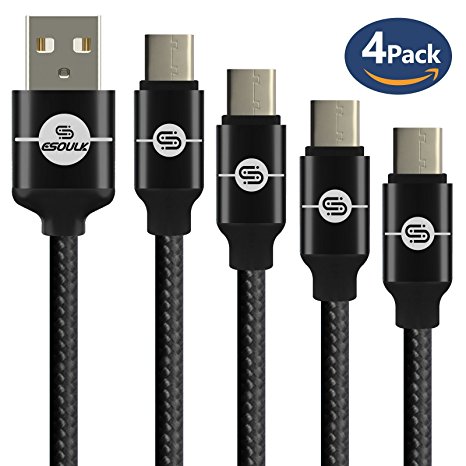 USB 2.0 Type C Cable 5ft, JS USB C to USB Hi-speed Nylon Braided Cord for Samsung Galaxy S8 Fast charger Hi-speed Pixel XL Nexus 5X 6P LG G5 G6 V20 Nintendo Switch and More (BlackX4)