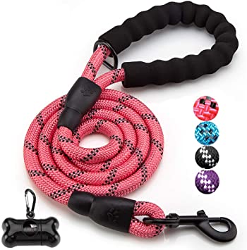 JBYAMUK 5 FT Strong Dog Lead with Comfortable Padded Handle and Highly Reflective Threads for Small, Medium and Large Dogs (5-FT, Pink)