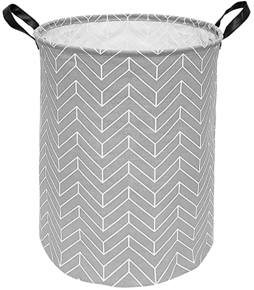 HUAYEE 19.6 Inches Large Laundry Basket Waterproof Round Cotton Linen Collapsible Storage bin with Handles for Hamper Kids Room,Toy Storage(Geometric)