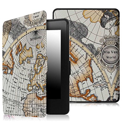 Fintie SmartShell Case for Kindle Paperwhite - The Thinnest and Lightest PU Leather Cover Auto Sleep/Wake for All-New Amazon Kindle Paperwhite (Fits All 2012, 2013, 2015 and 2016 Versions), Map White