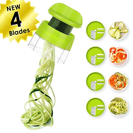 Handheld Spiralizer Vegetable Slicer, Sedhoom 4 in 1 Zucchini Spiraler, Zucchini Spaghetti Maker for Low Carb/Paleo/Gluten-Free Meals