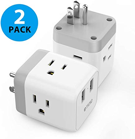 Cruise Power Strip No Surge Protector, TROND 3-Outlet Extender Wall Tap with 2 USB Ports, Travel Cruise Ship Accessories Must Have, White, 2-Pack