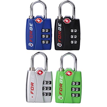 Forge TSA Lock 4 Pack 4 Colors - Open Alert Indicator, Alloy Body, Easy Read Dials