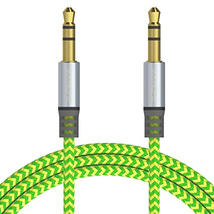 SoundPie 3.5mm Nylon Braid Contrast Color ShoeLace Auxiliary Audio Cable (5ft / 1.5m) AUX Cable for Headphones, iPods, iPhones, iPads, Samsung Home / Car Stereos and More (Yellow/White)