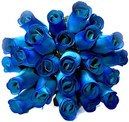 24 Realistic Wooden Roses - Blue Flower Roses