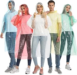 Opret 5/10/20 Stück Durchsichtig Regenponcho Damen Herren, Wasserdicht Regenschutz Regencape mit Tunnelzug Kapuze und Elastische Manschette, Leichtgewichts Regen Poncho Transparent