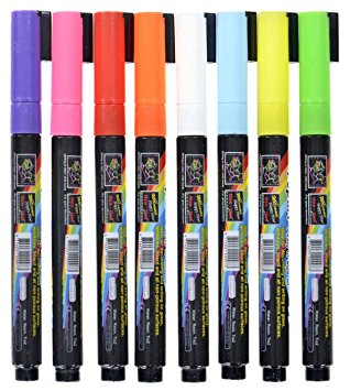 FlashingBoards Liquid Chalk (Fluorescent Neon) Marker Pen 8 Color Pack Dry Erase