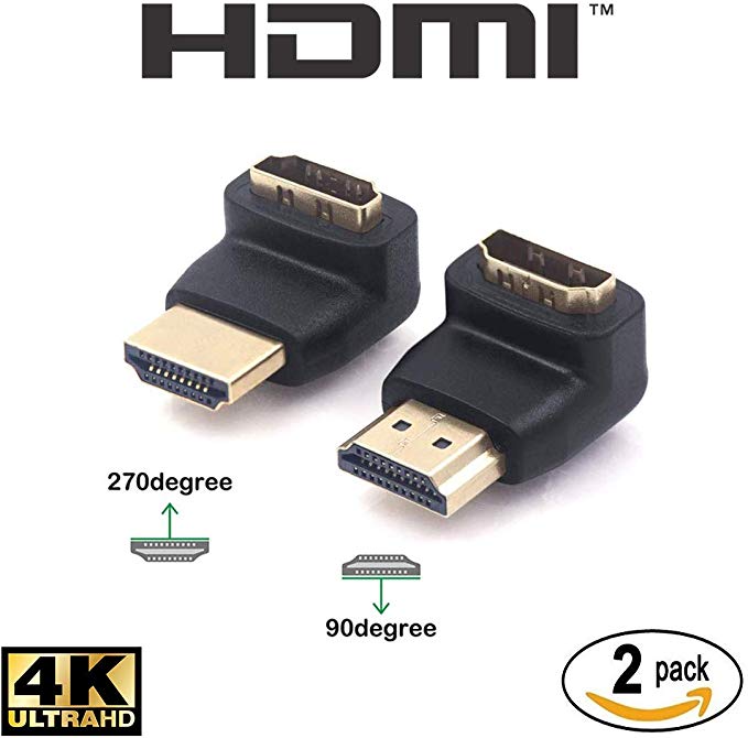 Baby Bailey 90 Degree   270 Degree Combo Right Left Angle HDMI Adapter Low Profile L Shaped with 4K and HDR Support (2 Pack)